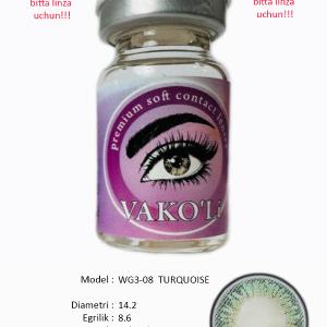 WG3-08 TURQUOISE  0.00 Цветные ЗЕЛЕНЫЕ контактные линзы, для красоты. 1 Линза