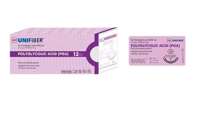 Eriydigan/so‘rilmaydigan jarrohlik (PGA/PGA) tikuv materiallari (iplar) MC UNIFIBER Analog: Vikril/vikril