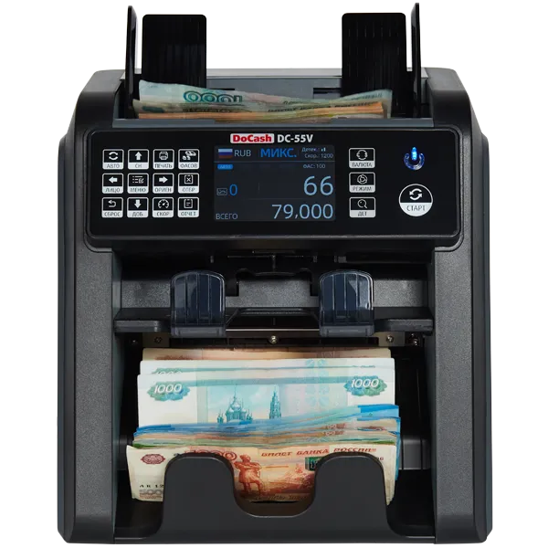 МУЛЬТИВАЛЮТНЫЙ СЧЁТЧИК БАНКНОТ 2-Х КАРМАННЫЙ (2 CIS) DOCASH DC-55V