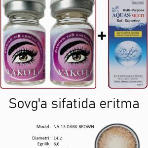 NA-13 DARK BROWN 0.00 2PS с Раствором Цветные КАРИЕ  2 Линзы+Раствор в Подарок