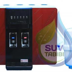 Qizil rangli plastik qutidagi 5 bosqichli (sovuq va issiq suv avtomatik) teskari osmos filtri.