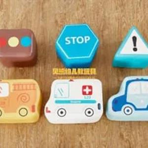 Мягкий детский табурет из 6 частей - Знаки и транспорт JMS 041