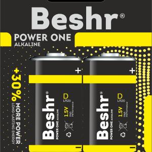 Батарейки щелочные, размер D, 2шт, Beshr Power One Alkaline, для энергоемких устройств