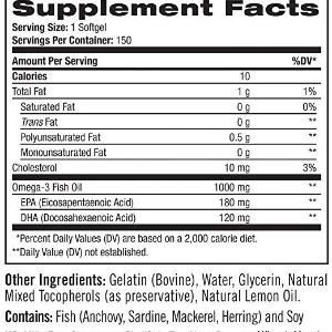 Omega-3 baliq yog'i, limon lazzati, 1000 mg