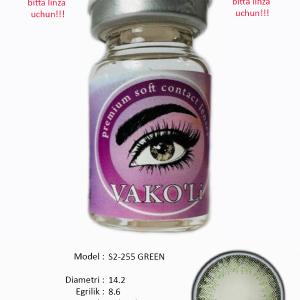 S2-255 GREEN  0.00  Цветные ЗЕЛЕНЫЕ контактные линзы, для красоты. 1 Линза