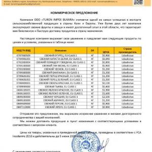 Товары на экспорт