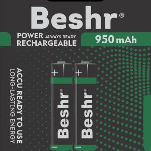 Аккумуляторные батарейки BESHR AAA, 2 шт, POWER ACCU RECHARGEABLE 950mAh, батарейка