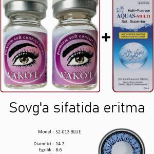 S2-013 BLUE  0.00 2PS с Раствором Цветные ГОЛУБЫЕ линзы, 2 Линзы+Раствор в Подарок