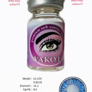 S3-259 D.BLUE  0.00  Цветные ГОЛУБЫЕ контактные линзы, для красоты. 1 Линза
