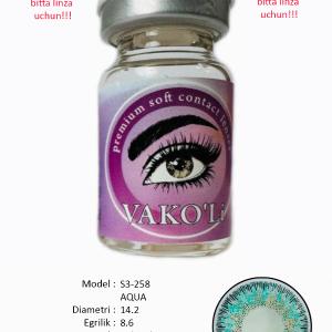 S3-258 AQUA  0.00  Цветные ГОЛУБЫЕ контактные линзы, для красоты. 1 Линза