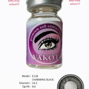 E11B CHARMING BLACK  0.00 Цветные ЧЕРНЫЕ контактные линзы, для красоты. 1 Линза