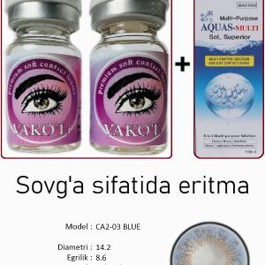 CA2-03 BLUE  0.00 2PS с Раствором Цветные ГОЛУБЫЕ линзы, 2 Линзы+Раствор в Подарок