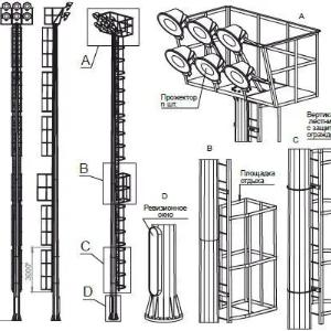 Мачты освещения стадиона, футбольного поля, спортивной площадки