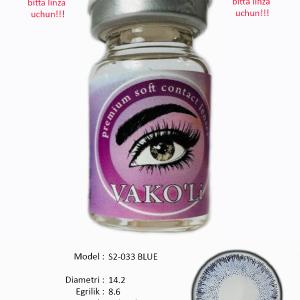 S2-033 BLUE  0.00  Цветные ГОЛУБЫЕ контактные линзы, для красоты. 1 Линза