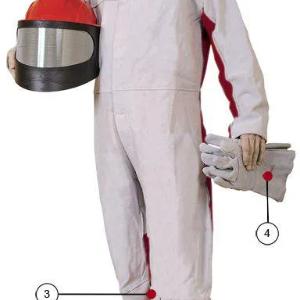 Standart abraziv portlatish kostyumi va charm qo'lqoplar