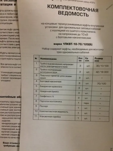 Муфта концевая внутренняя и наружная на напряжение до 35 кВ