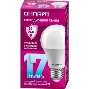 Светодиодная лампа E27 17Вт 230В 6500К (PRO 90-240 В) ОНЛАЙТ